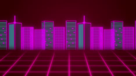 Animation-of-3d-cityscape-drawn-in-pink-and-green-and-pink
