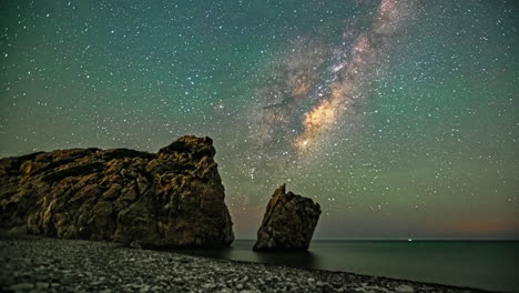 milky way moving in the night sky with shooting stars and comet passing by