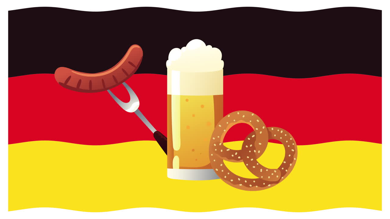 celebración de oktoberfest animación con comida en la bandera de alemania