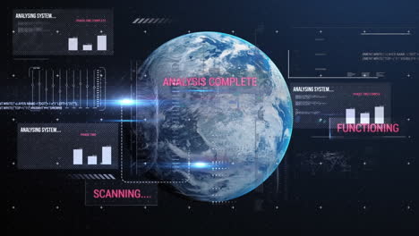 animation of data processing and statistics over globe