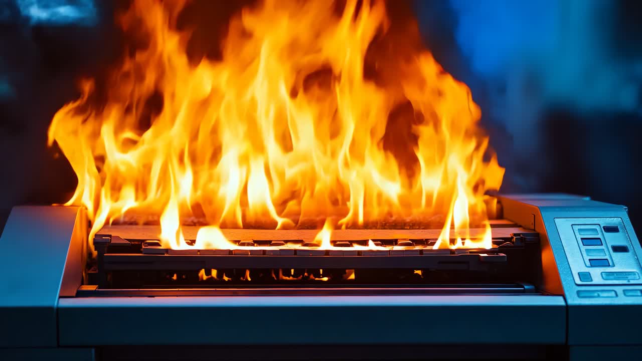 방에서 불타는 프린터