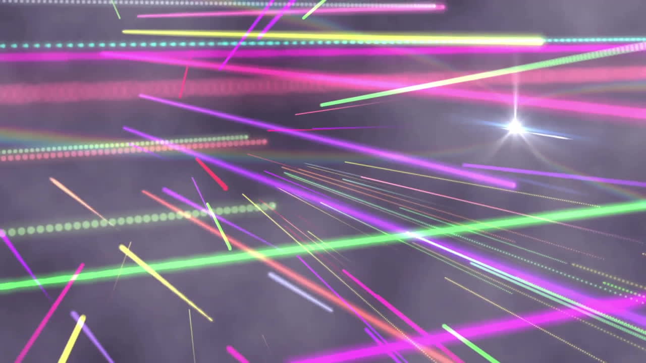 Intersecting colorful laser beams creating dynamic animation on dark background