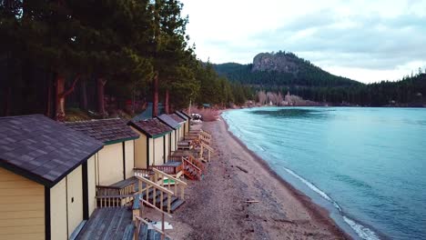 An-aerial-over-Lake-Tahoe-Nevada-cabanas-along-beach