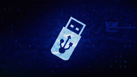 usb flash drive symbol abstract digital pixel noise glitch error video damage signal loop 4k