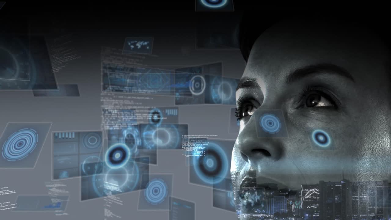 animación de escaneo de alcance y procesamiento de datos sobre la mujer