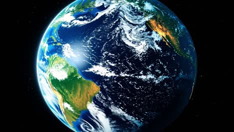 view of earth from space at daytime. the planet earth is depicted from space, showcasing blue oceans and green landmasses under bright sunlight.