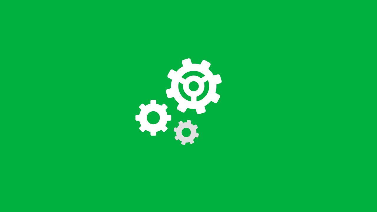 Animated White Gears Rotating on Green Screen