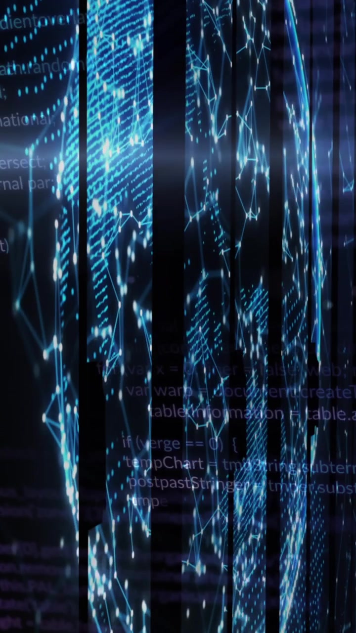 Animation of data processing and shapes on black background