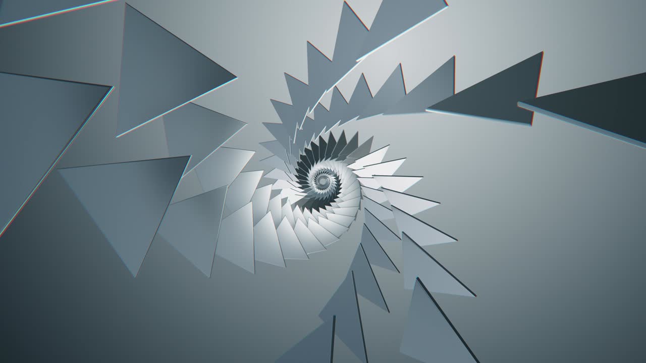 el triángulo del túnel es brillante. video de bucle sin costuras. construcción de metal plateado esquinas afiladas con reflejos. interior futurista de ciencia ficción. la cámara se mueve hacia adelante.