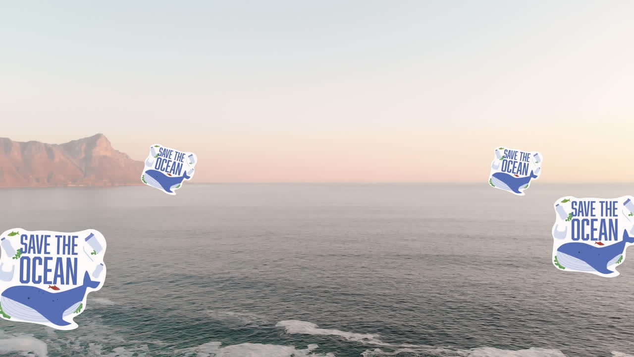 save the ocean 텍스트와 ocean 위의 아이콘의 애니메이션