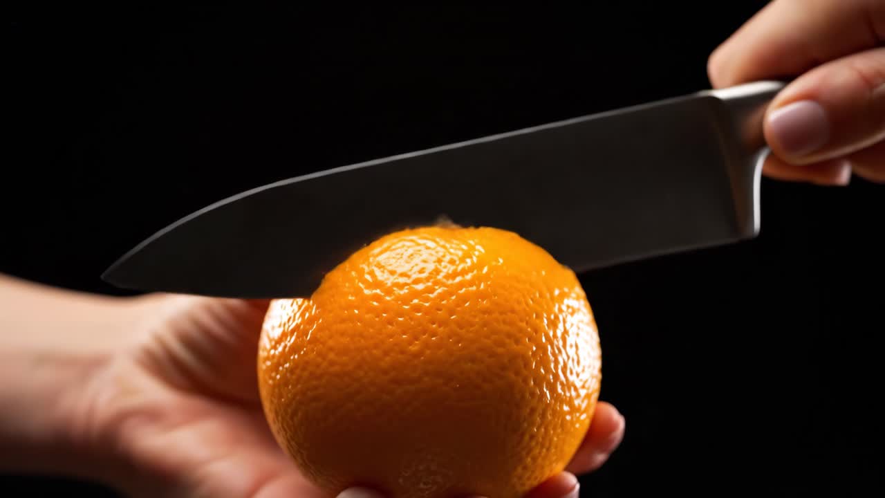 cortando una naranja con un cuchillo