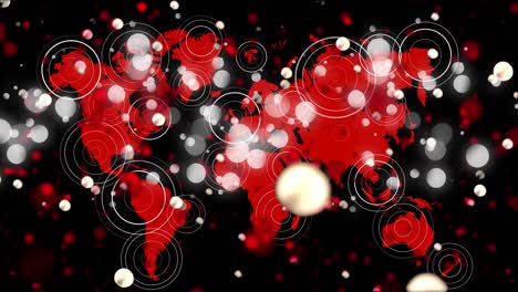 animación de puntos blancos sobre un mapa del mundo rojo sobre un fondo negro