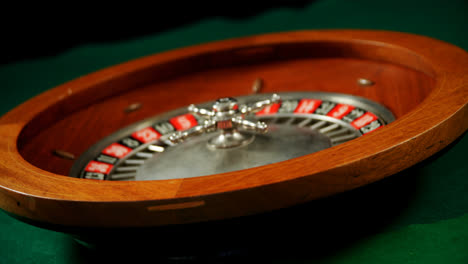 Close-up-of-spinning-roulette-wheel-on-poker-table-4k