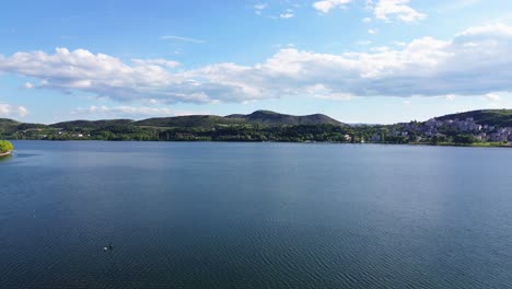 lake orestiada nature landscape aerial in kastoria mountain city greece