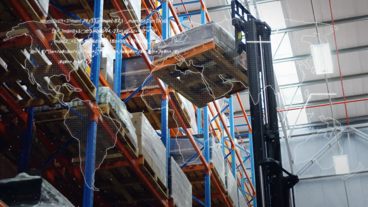 세계 지도의 애니메이션과 데이터 처리 공장