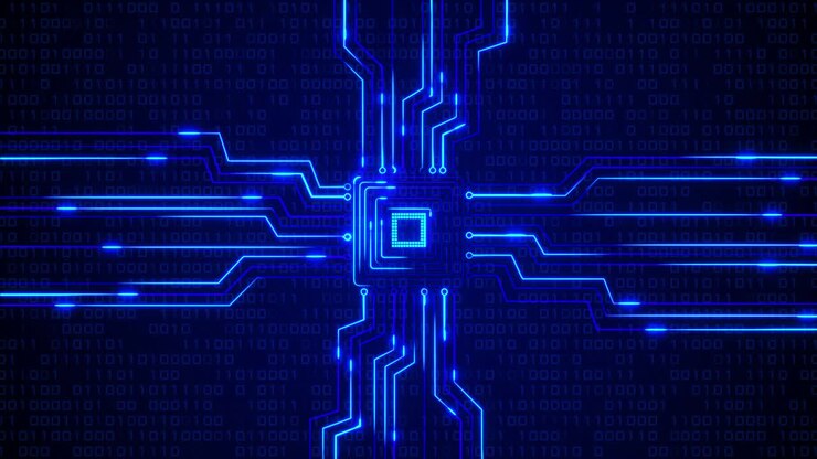 Sfondo di circuito stampato con codice binario