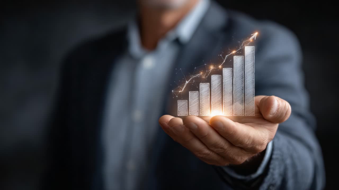A Professional Presenting Growth and Success Through a Graph in His Hand, Signifying Positive Trends and Advancements in Business Metrics in a Corporate Setting