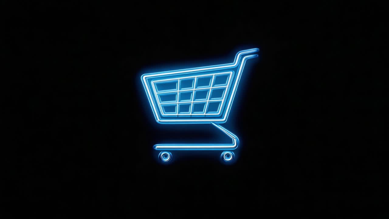A Neon Shopping Cart Icon Illuminated Against a Black Background, Symbolizing Online Shopping, E-commerce, and Modern Retail Experience