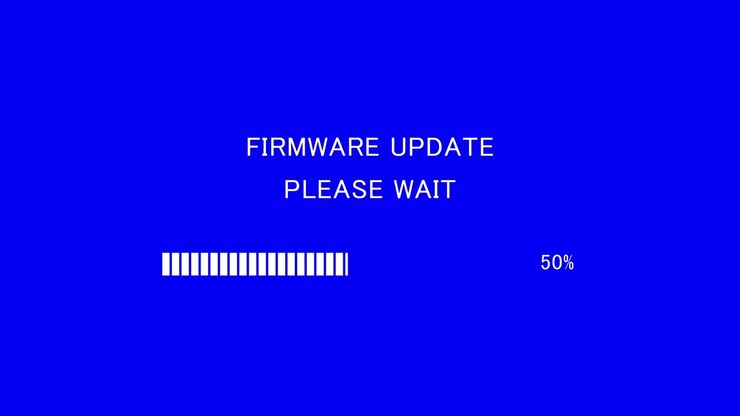 Retro TV screen showing firmware update please wait message with loading bar on blue background, seamless loop