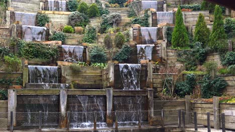 wooden terraced waterfall garden