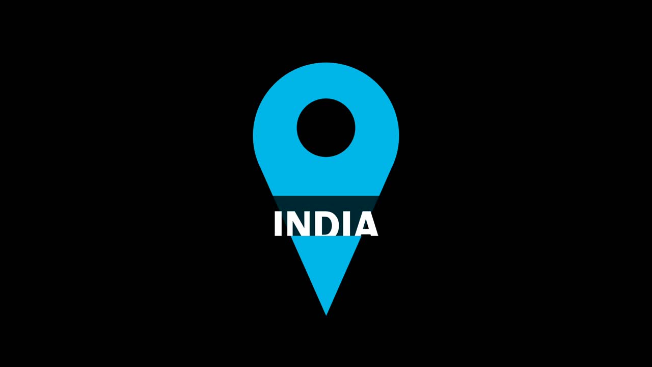 animación del logotipo de la ubicación de la india en fondo negro
