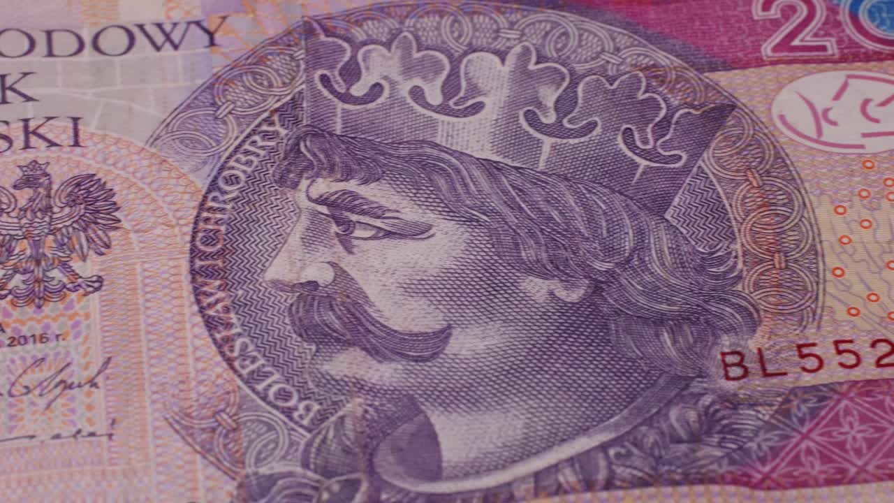 100 200 Polish money Zloty zl pln as financial background. Saving concept. High quality 4k footage