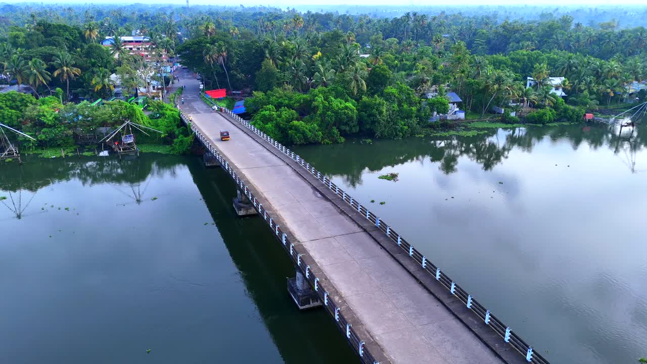 Aerial View of a Bridge over a River in Kerala, India