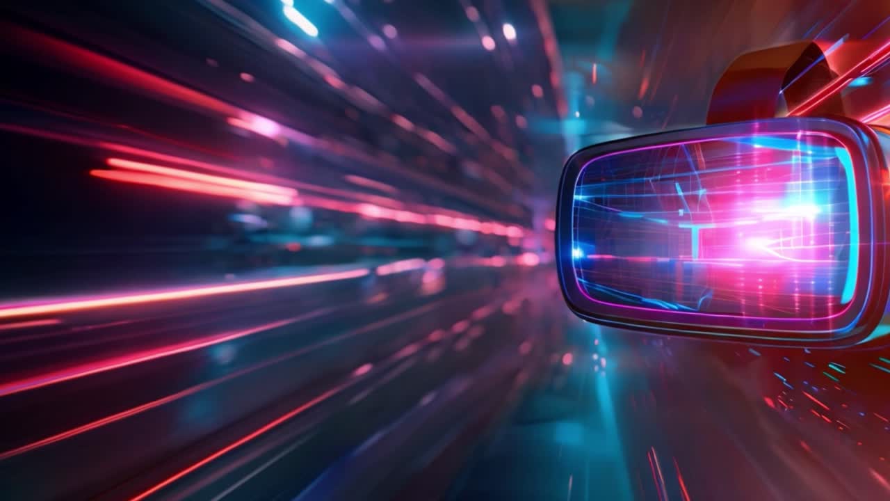Visore per realtà virtuale in un ambiente digitale futuristico