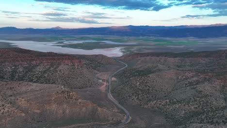 roads of parowan gap in utah at sunset - aerial panoramic