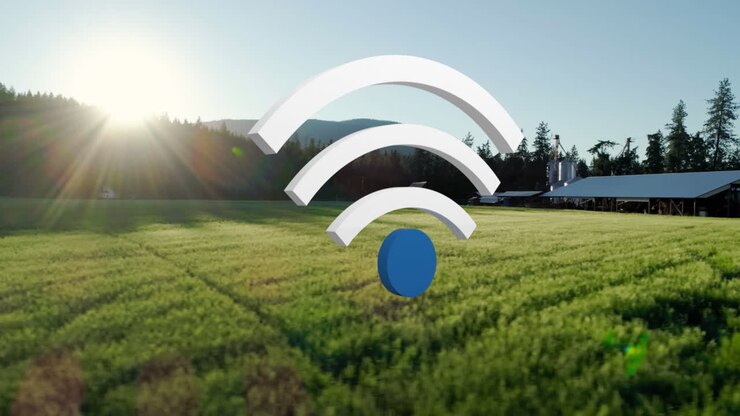 Animation af et digitalt Wi-Fi-ikon, der svæver over et landskab