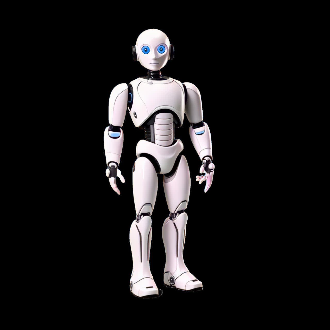 Futuristic humanoid robot design animation isolated asset, transparent 4K video, alpha channel