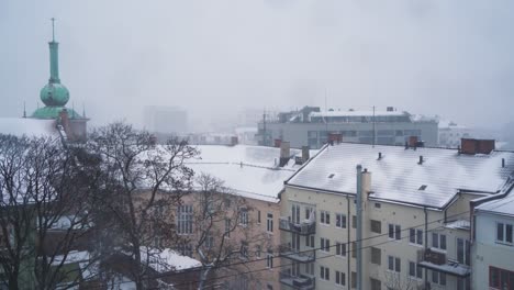 tiro estático con vistas a los tejados cubiertos de nieve en st.