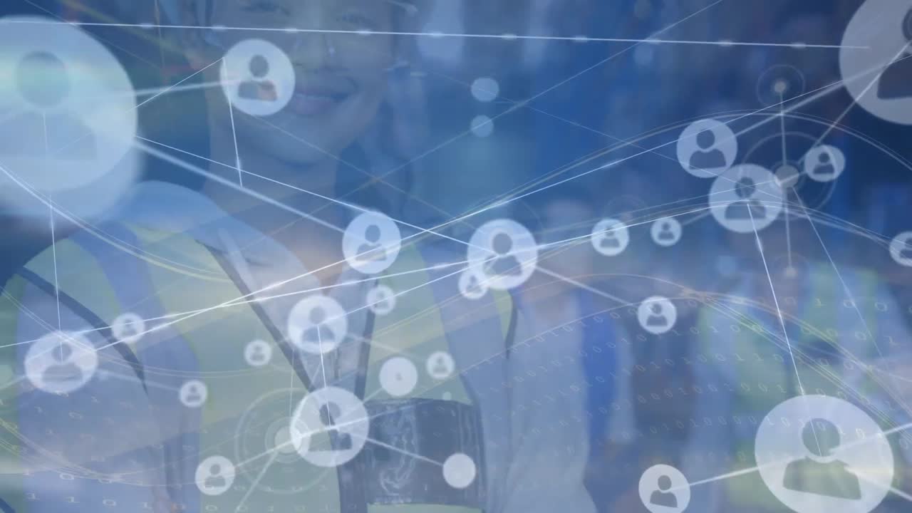 연결의 애니메이션과 두 인종의 여성 창고 노동자