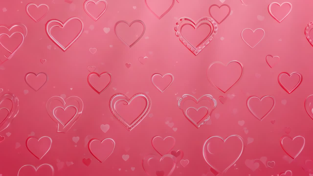 Avvio della riproduzione del campo del cuore con zoom più ravvicinato sul gradiente rosa, che rivela cuori in rilievo e coriandoli