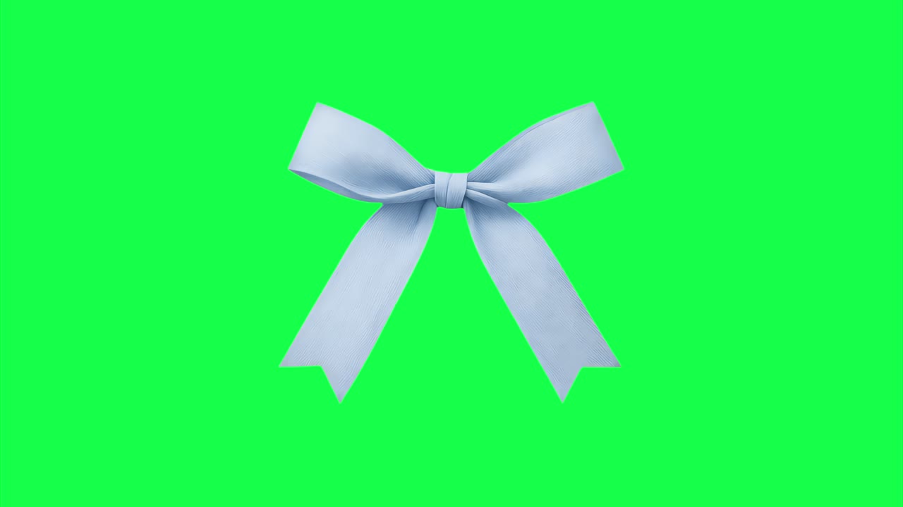 Elegant blue bow animation, transparent 4K video, green screen