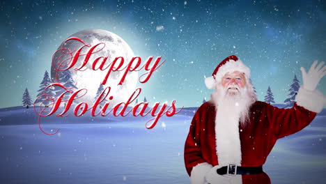 Santa-waving-at-camera-with-happy-holidays-message