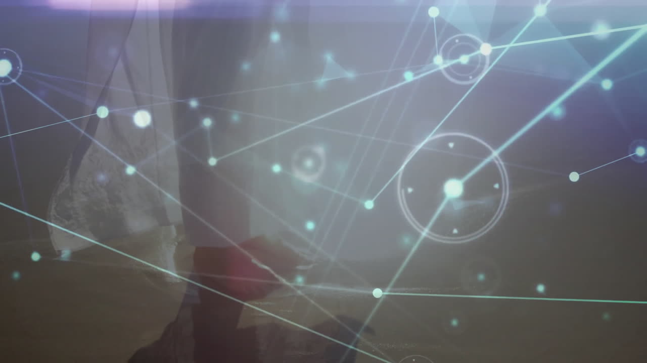 Animation of glowing network connections over abstract background in school setting