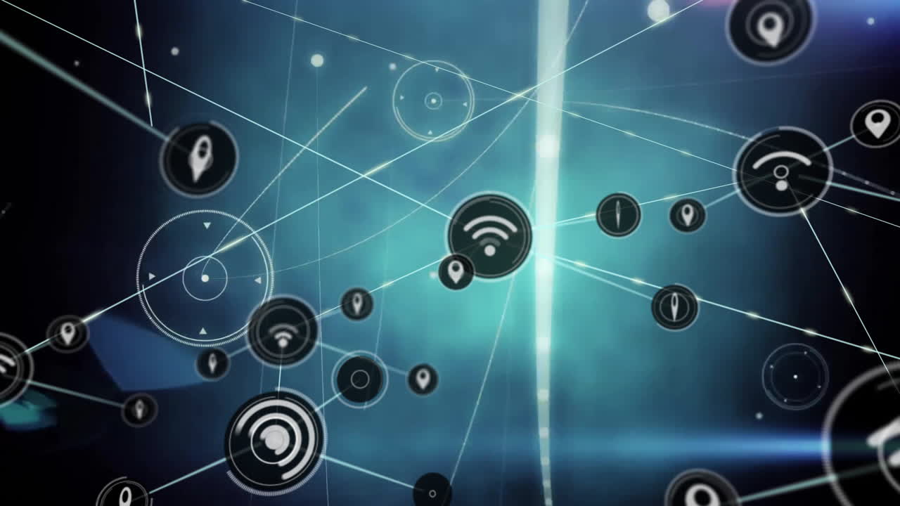 símbolos de conectividad de red y animación de líneas sobre fondo de gradiente azul