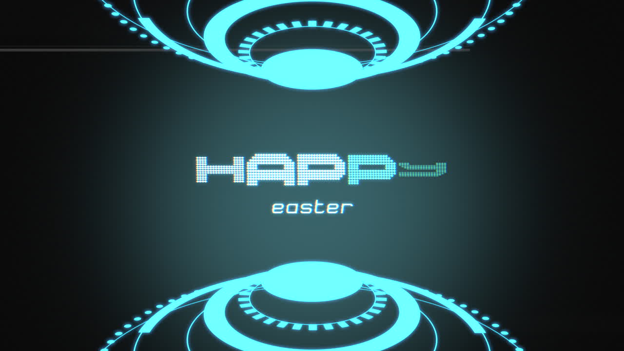 Blue easter-themed design features stylish Happy Easter text on circular pattern