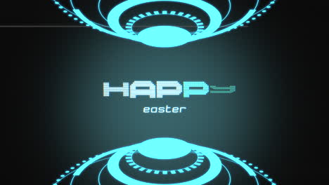 blue easter-themed design features stylish happy easter text on circular pattern