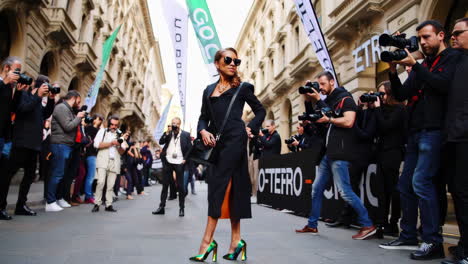 close-up of iridescent high heels at a fashion event