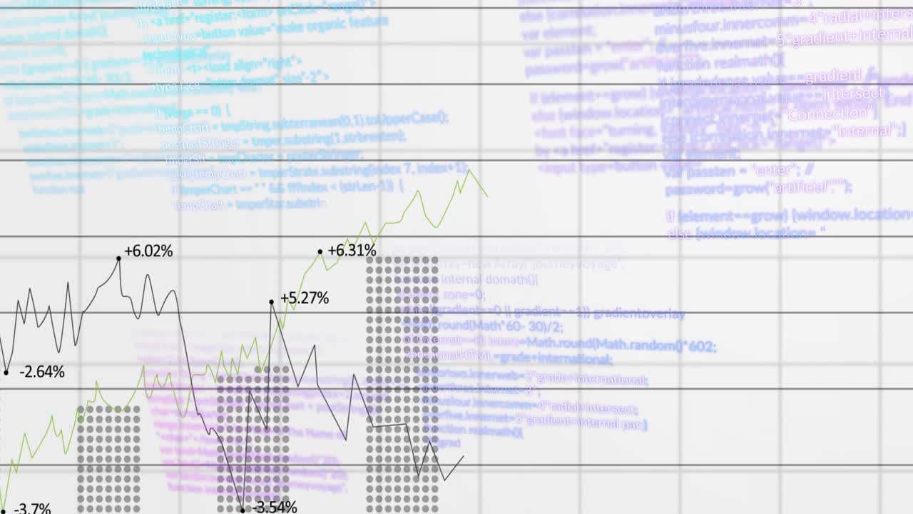 Animation of statistical data processing over grid network against white background