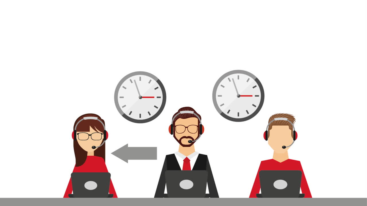Call Center Illustration with Operators and Time