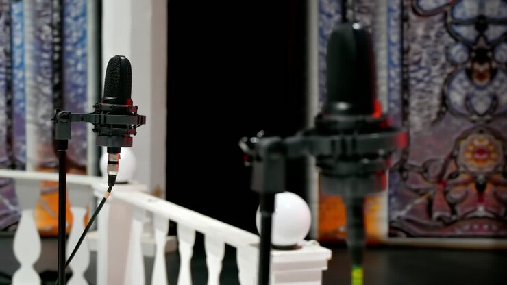Due microfoni nel backstage di un set televisivo