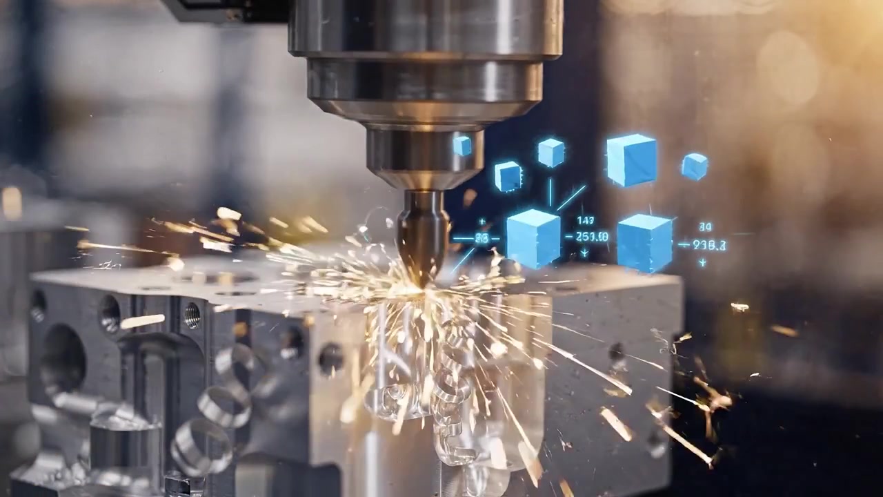 Automazione industriale moderna con bracci robotici, lavorazione CNC e controllo qualità digitale