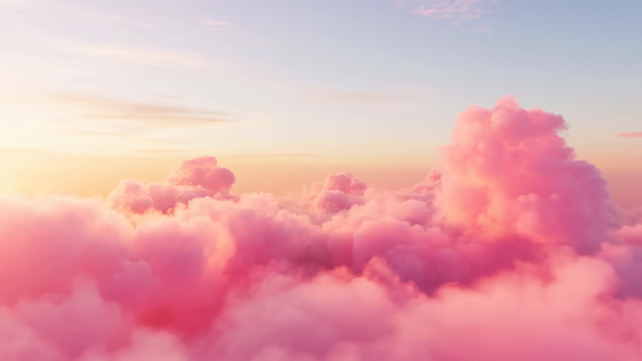 Flying Through Beautiful Pink and Orange Clouds at Sunset