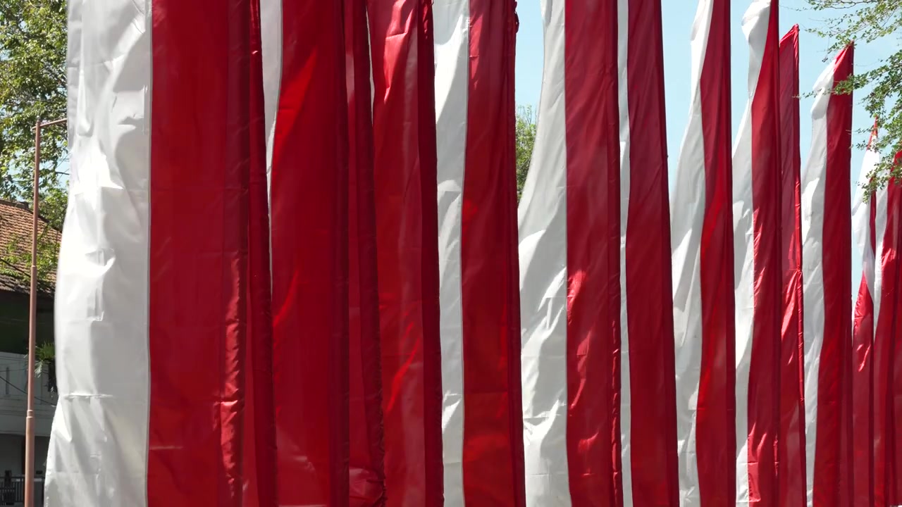 Vertical red and white flags Indonesia Umbul-umbul national flag Sang Saka Merah Putih