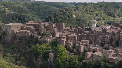 sorano tuscany italy, telephoto drone orbit, sunny weather