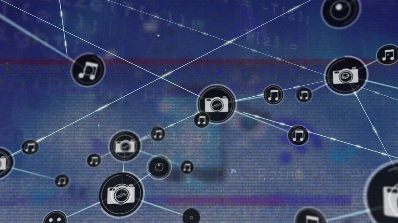 간섭과 데이터 처리에 대한 아이콘으로 연결 네트워크의 애니메이션