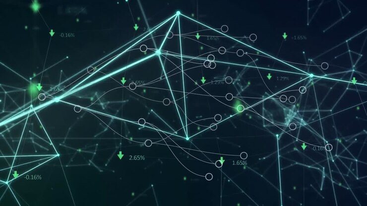 Animation of data processing over black background